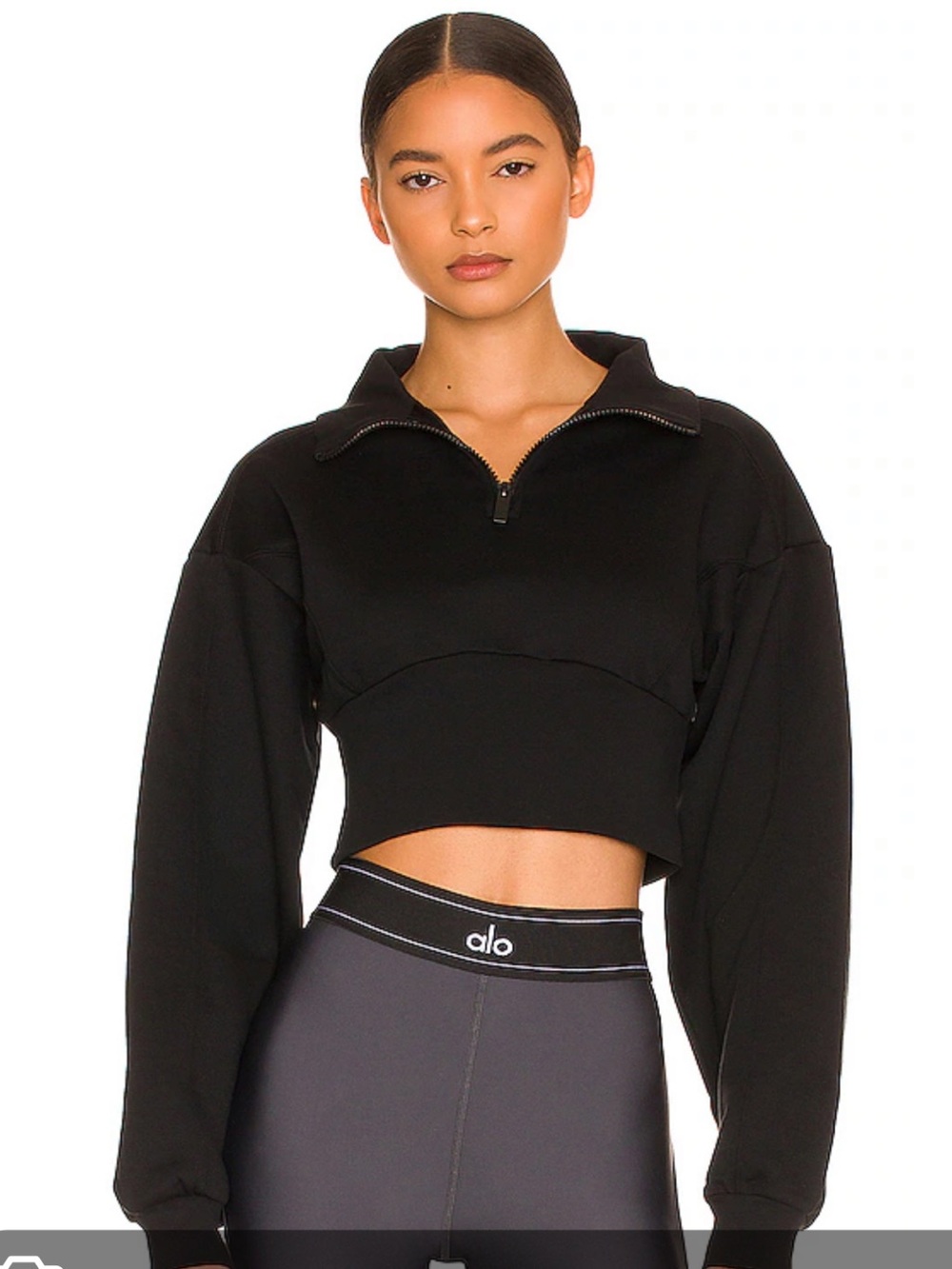 Alo Yoga Vixen Cropped Grey Quarter-Zip Pullover Top size Medium